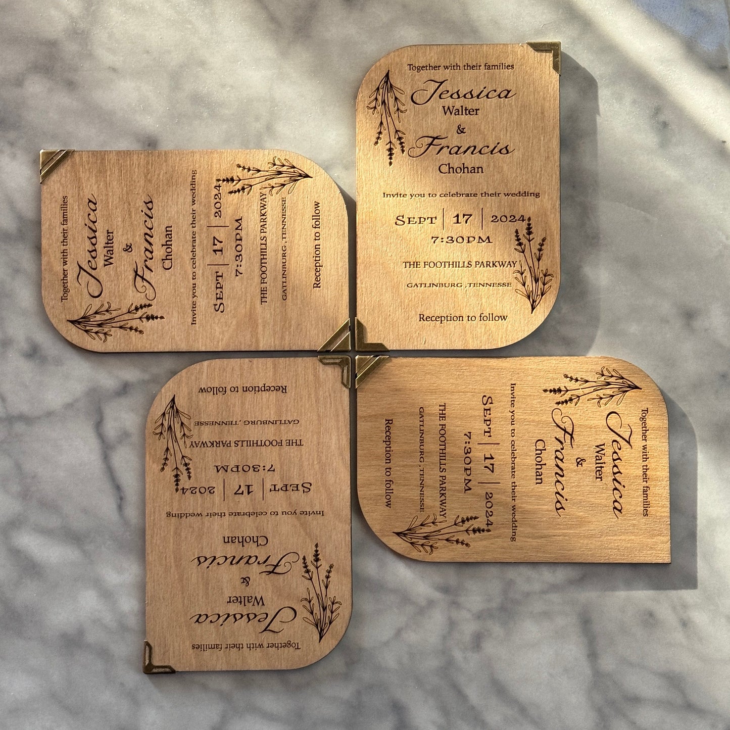 Wedding Invitation | Wooden Wedding Invitation Set | Wedding Invite | Rustic Invites | Destination Wedding | Wedding Invitation Brass Corner