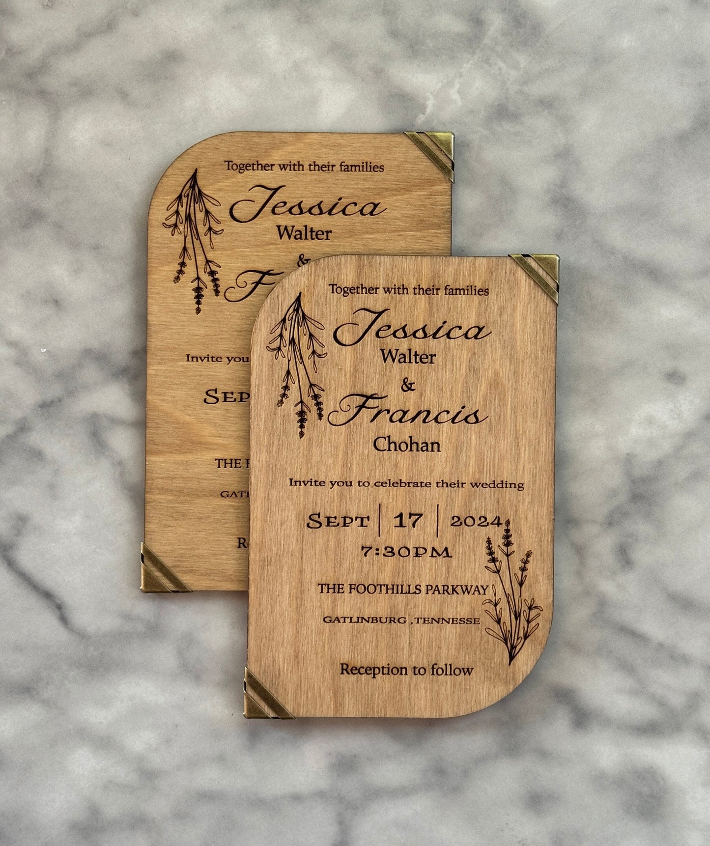 Wedding Invitation | Wooden Wedding Invitation Set | Wedding Invite | Rustic Invites | Destination Wedding | Wedding Invitation Brass Corner