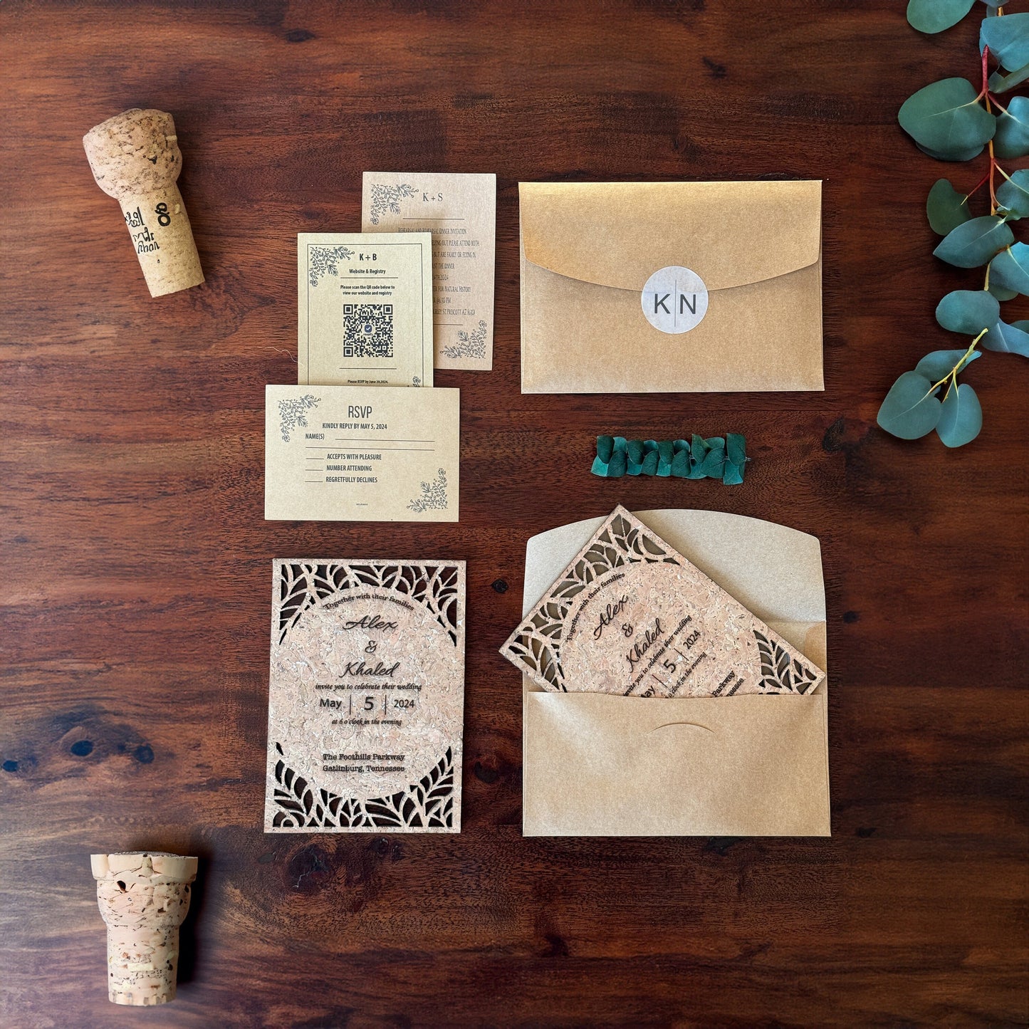 Wedding Invitation Set | Vine Cork Wedding Invitation |  Sustainable Wedding Invitation | Destination Wedding Invitation with RSVP cards